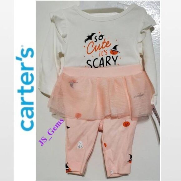 New Carters Outfit Baby Girl Newborn 1st Halloween 2 Piece Set Pink White NWT - Picture 1 of 16
